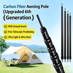 Pakkite Single Piece Carbon Fiber Camping Awning Pole – Adjustable, Wind-Resistant Tent Pole for Backpacking & Hiking